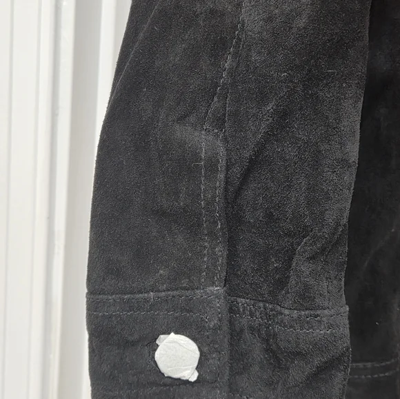 Dennis Basso Suede Leather Button Front Black Jacket Women’s Sz Small Washable - Picture 13 of 16